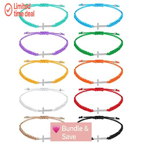 Adjustable Cross Bracelet Set Religious Jewelry Handmade Nylon Rope - Picture 2 of 7